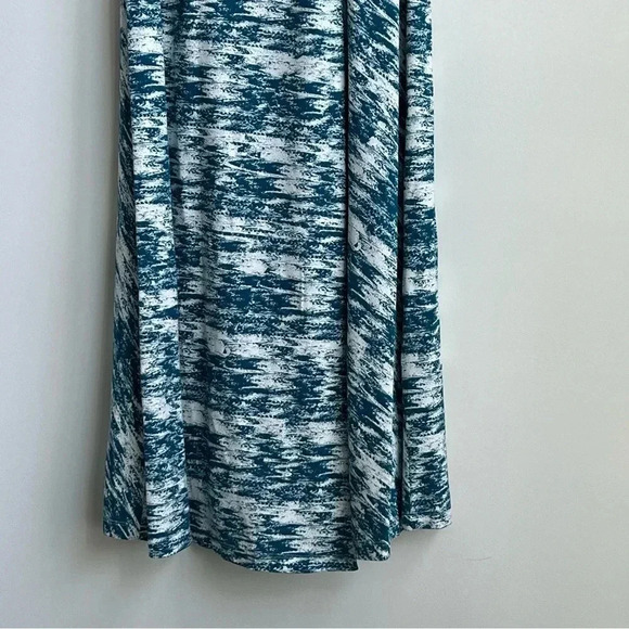 New Soft Surroundings Joanna Faux Wrap Jersey Maxi Dress Teal Cream Abstract - Picture 7 of 15